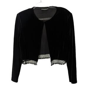 Vintage 90's Crimson Black Velvet Cropped Open Front Bolero Cardigan Bead Trim
